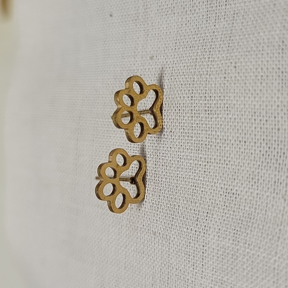 Pawprint Gold Hollow Stud Earrings, unisex, choice of color - Picture 6 of 9
